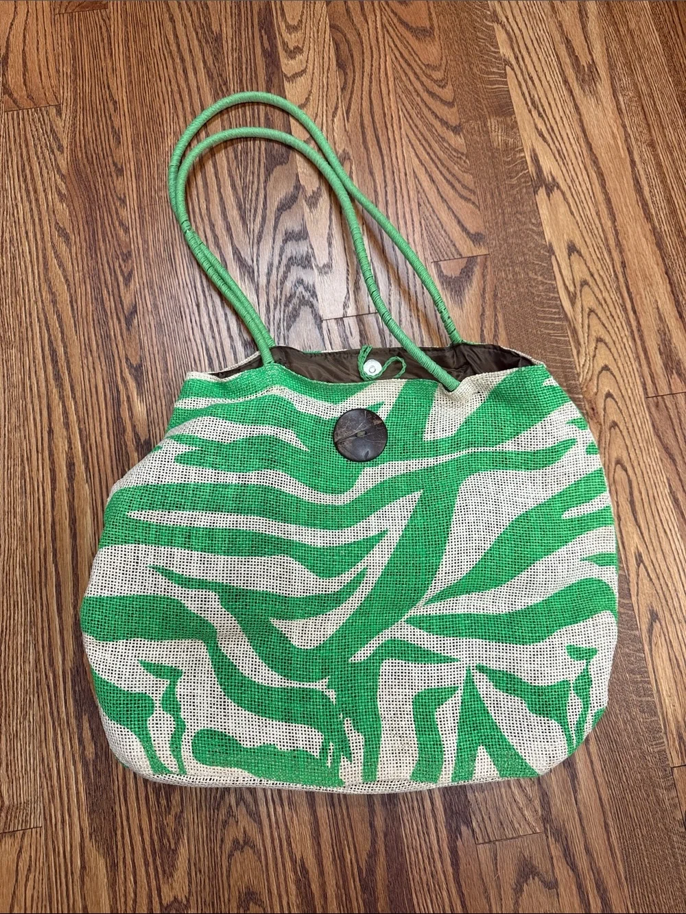 Bellemonde Green Zebra-Print Tote Bag